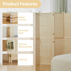 4/6 Panel Bamboo Room Divider 6 FT Detachable Wall Divider for Room Separation, Folding Privacy Screen