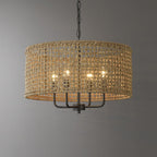 Lustre tambour bohème tissé à la main à 4 lumières - Paille - 20 po de largeur