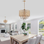 Lustre tambour à perles rondes avec cristaux suspendus