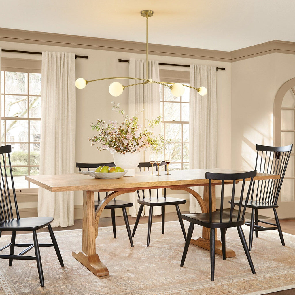 Suspension Sputnik linéaire simple et moderne à 4 lumières, couleur or, pour îlot de cuisine ou salle à manger – 130 cm (l) x 28 cm (p) x 15 cm (h).