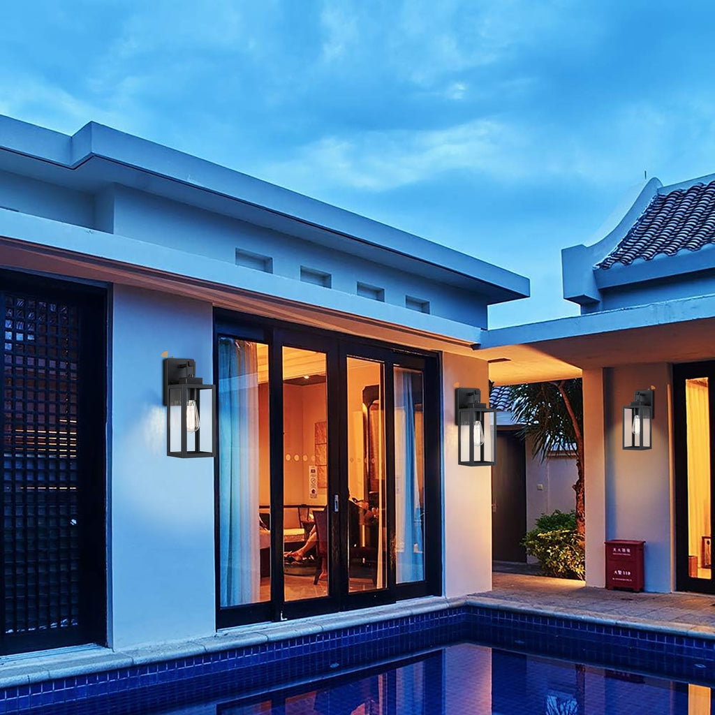 4-pack 1-Light Outdoor Wall Light with Matte Black Finish & Clear glass shade