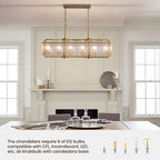 Lustre rectangulaire en cristal moderne linéaire de 40 po, 16 lumières, en laiton doré, pour salle à manger, salon, cuisine, îlot central