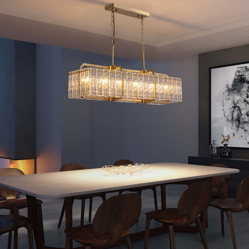 Lustre rectangulaire en cristal moderne linéaire de 40 po, 16 lumières, en laiton doré, pour salle à manger, salon, cuisine, îlot central
