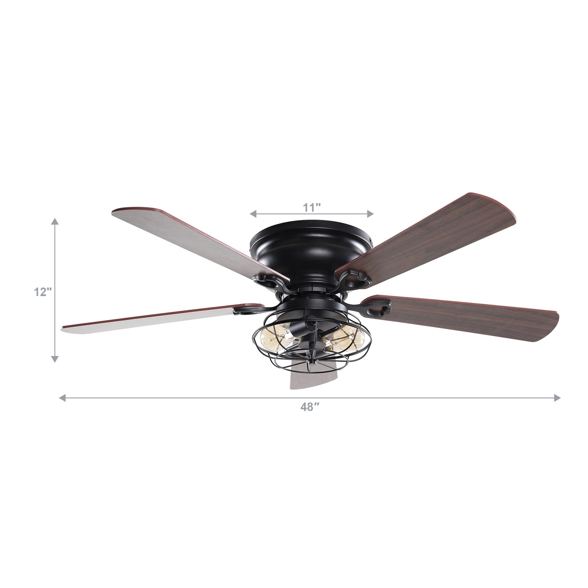 Ventilateur de plafond encastré noir Farmhouse de 48 po à 5 pales en bois à profil bas avec télécommande et kit d'éclairage