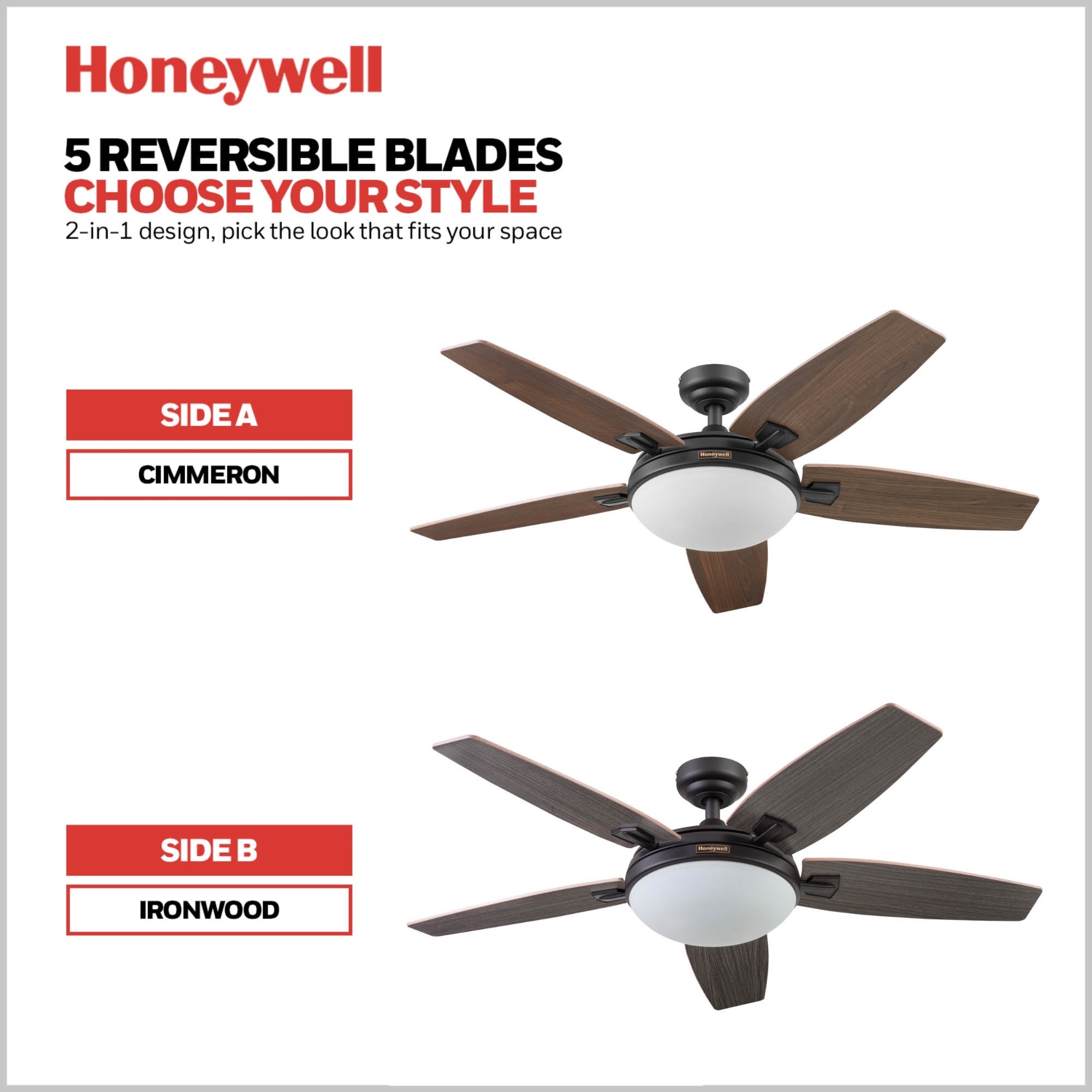 Ventilateur de plafond Honeywell Carmel 48 avec éclairage intégré et télécommande