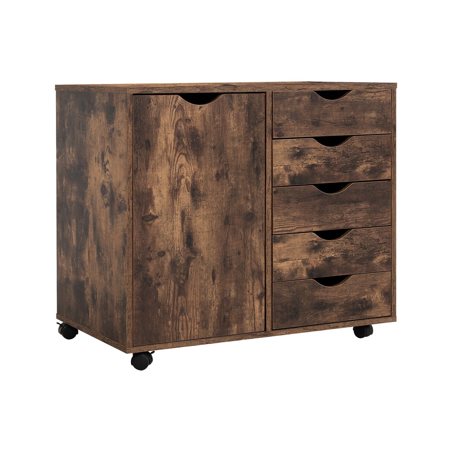 5-Drawer Wood Storage Dresser Cabinet with Wheels - Craft Organizer and Makeup Drawer Unit for Closet and Bedroom
