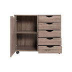 5-Drawer Wood Storage Dresser Cabinet with Wheels - Craft Organizer and Makeup Drawer Unit for Closet and Bedroom