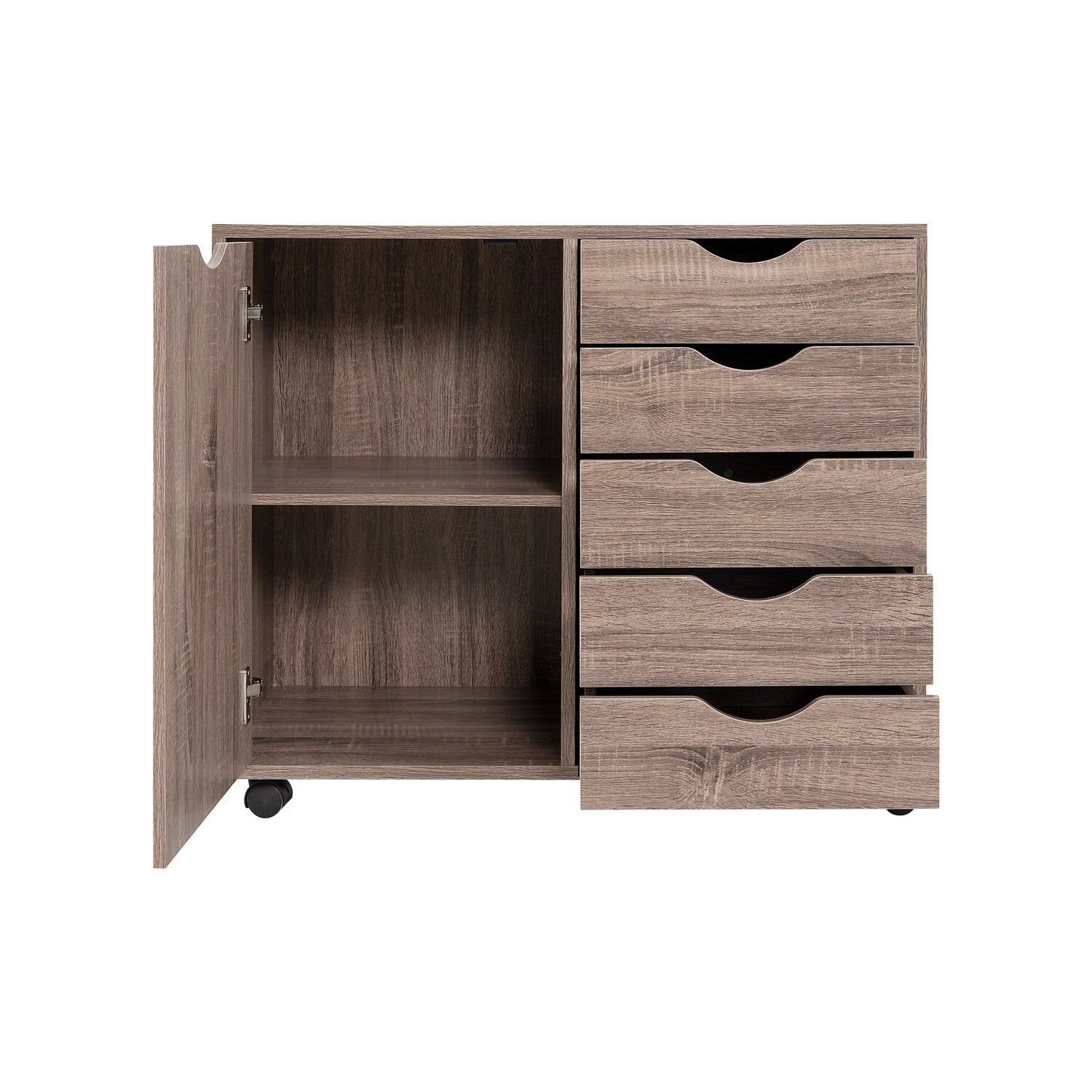 5-Drawer Wood Storage Dresser Cabinet with Wheels - Craft Organizer and Makeup Drawer Unit for Closet and Bedroom