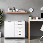 5-Drawer Wood Storage Dresser Cabinet with Wheels - Craft Organizer and Makeup Drawer Unit for Closet and Bedroom