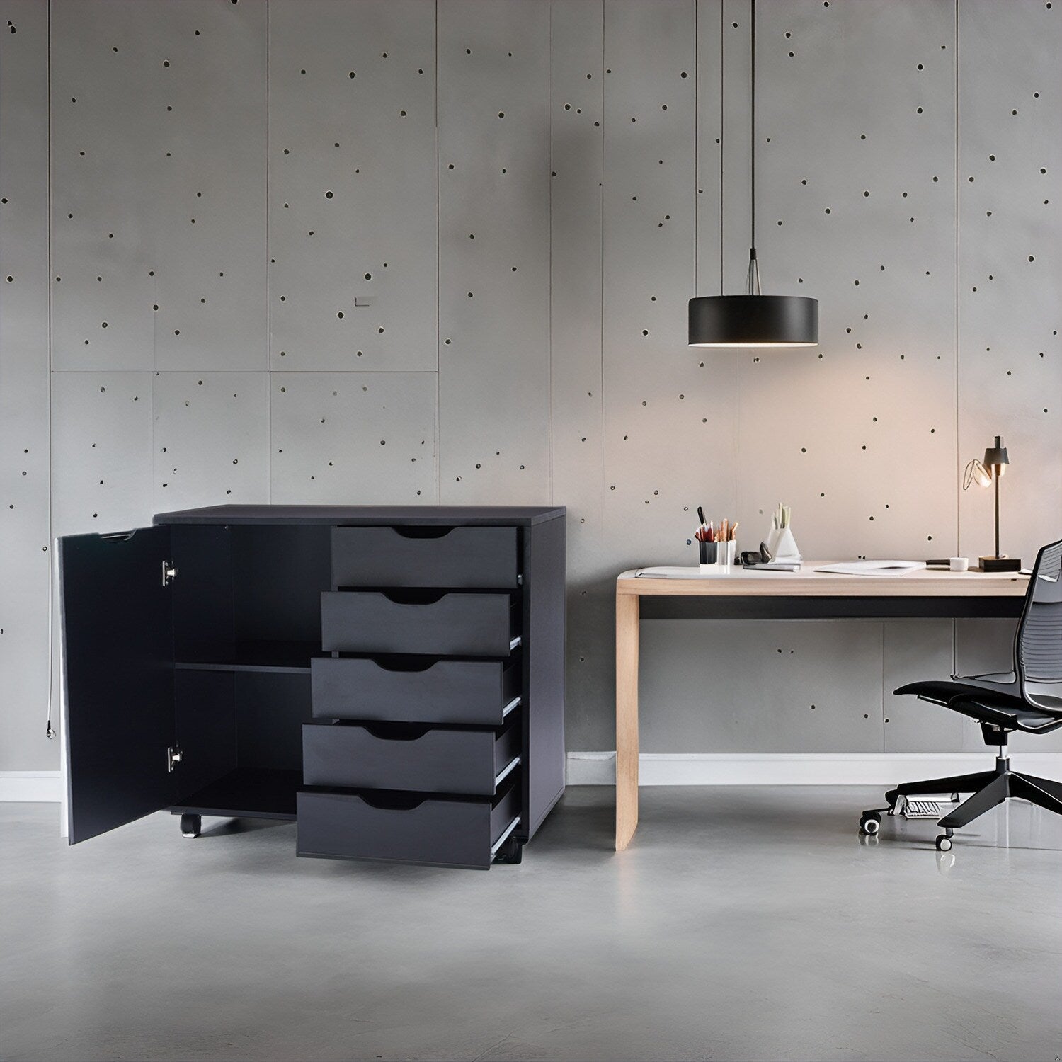 5-Drawer Wood Storage Dresser Cabinet with Wheels - Craft Organizer and Makeup Drawer Unit for Closet and Bedroom