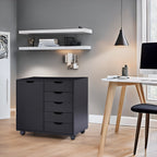 5-Drawer Wood Storage Dresser Cabinet with Wheels - Craft Organizer and Makeup Drawer Unit for Closet and Bedroom