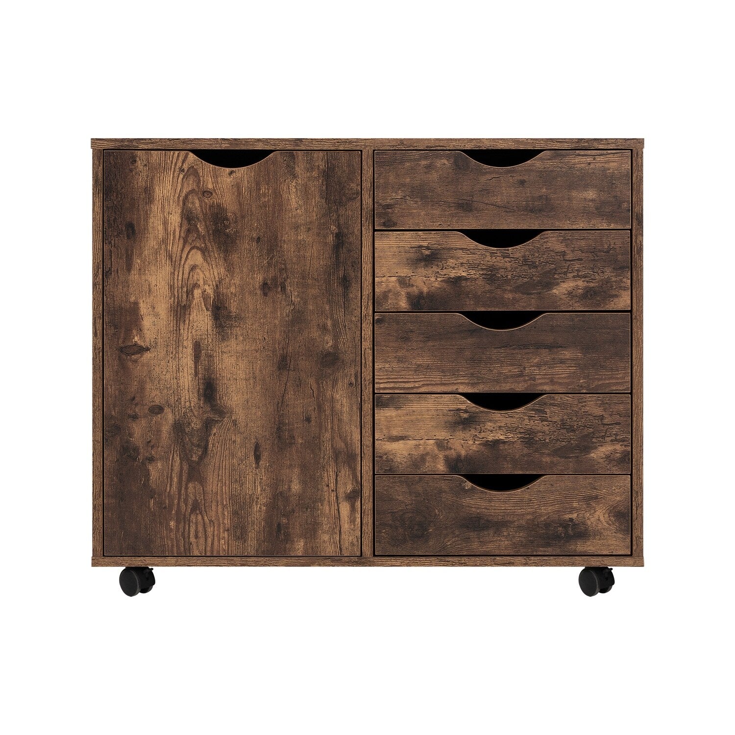 5-Drawer Wood Storage Dresser Cabinet with Wheels - Craft Organizer and Makeup Drawer Unit for Closet and Bedroom
