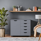 5-Drawer Wood Storage Dresser Cabinet with Wheels - Craft Organizer and Makeup Drawer Unit for Closet and Bedroom