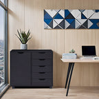 5-Drawer Wood Storage Dresser Cabinet with Wheels - Craft Organizer and Makeup Drawer Unit for Closet and Bedroom