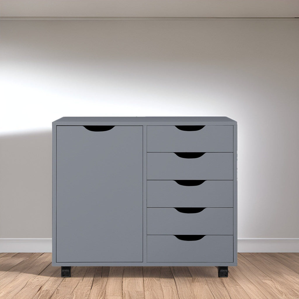 5-Drawer Wood Storage Dresser Cabinet with Wheels - Craft Organizer and Makeup Drawer Unit for Closet and Bedroom