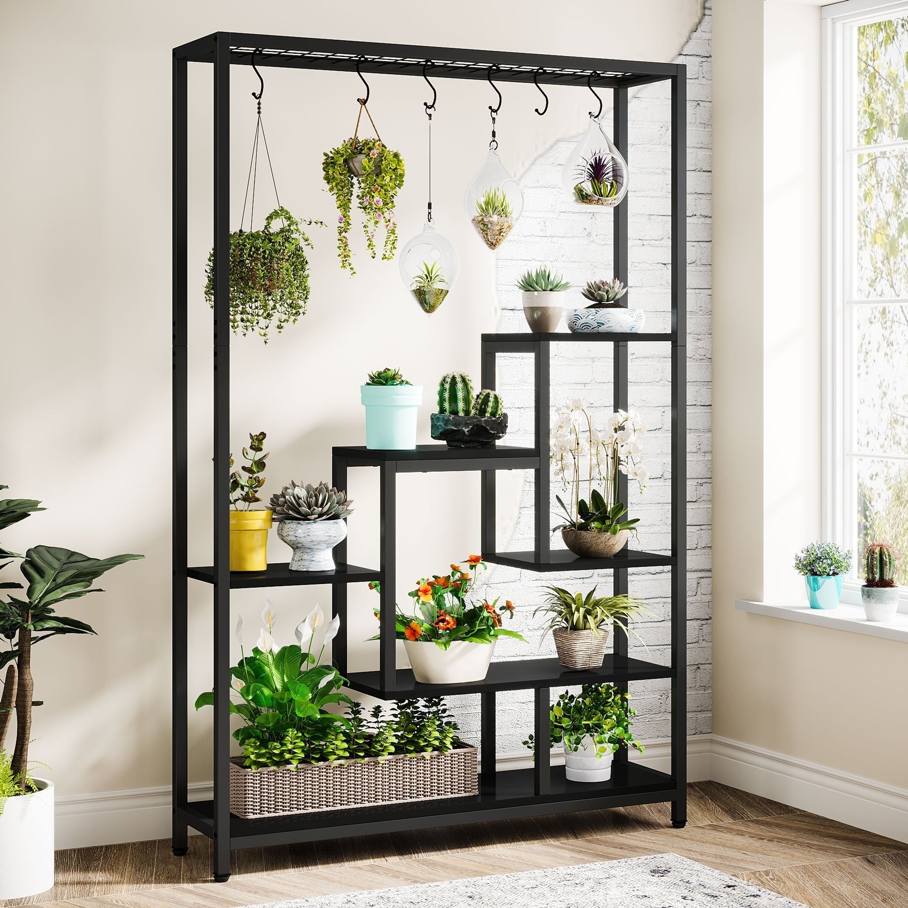5-Tier Tall Indoor Plant Stand, 70.9 inches Plant Shelf with 10PC Hanging Hooks