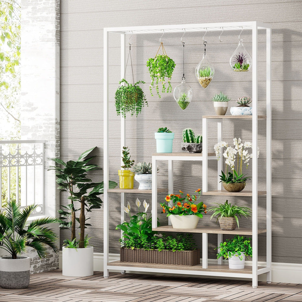 5-Tier Tall Indoor Plant Stand, 70.9 inches Plant Shelf with 10PC Hanging Hooks