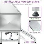 Baignoire de toilettage réglable en acier inoxydable de 50 po de largeur avec rampe et marches