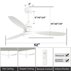 Ventilateur de plafond à LED intégré 48 et 52 pouces avec lumière et télécommande, moteur CC réversible