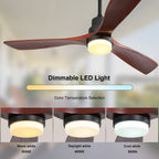 Ventilateur de plafond d'intérieur en bois Sofucor 52 avec télécommande et éclairage intégré en option