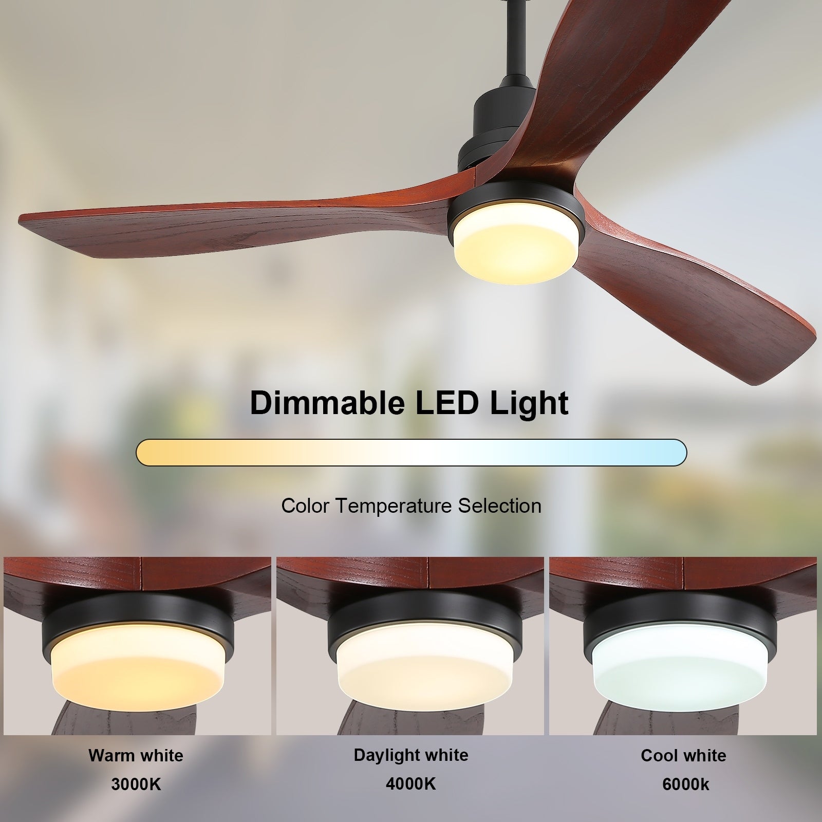 Ventilateur de plafond d'intérieur en bois Sofucor 52 avec télécommande et éclairage intégré en option