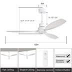 Ventilateur de plafond moderne en bois massif/ABS de 52 pouces avec télécommande (sans lumière), 6 vitesses de vent, flux d'air réversible