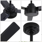 Ventilateur de plafond moderne en bois massif/ABS de 52 pouces avec télécommande (sans lumière), 6 vitesses de vent, flux d'air réversible