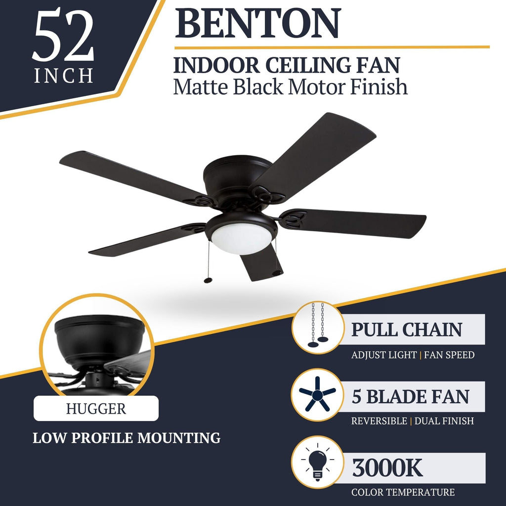 52 Prominence Home Benton Traditional Indoor LED Ceiling Fan with Light, Pull Chains