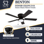52 Prominence Home Benton Traditional Indoor LED Ceiling Fan with Light, Pull Chains