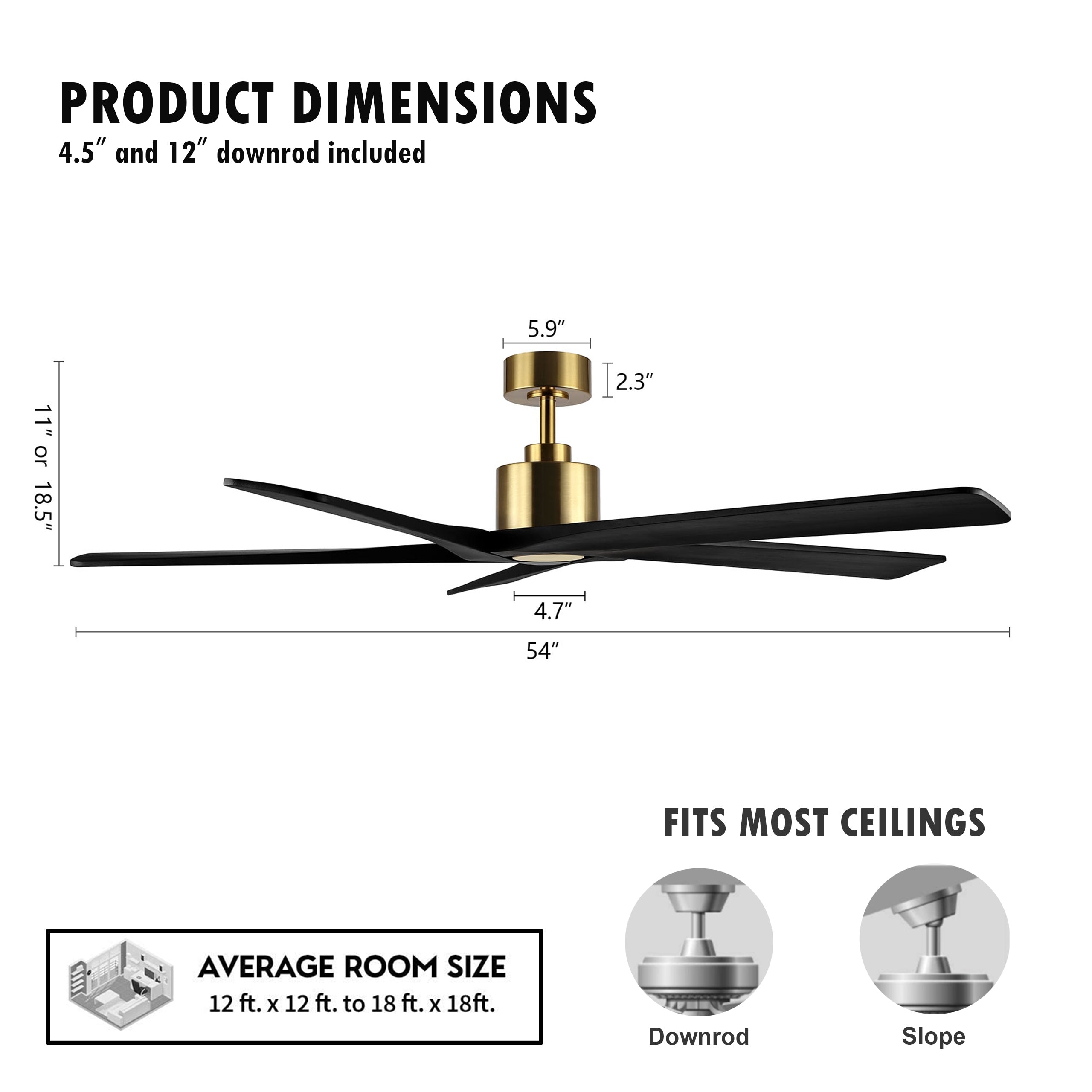 Ventilateur de plafond d'intérieur WINGBO 54 pouces avec moteur à courant continu sans éclairage - N/A
