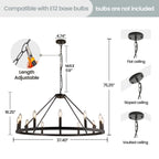 Lustre rond à 24 lumières en forme de roue de chariot de 54 pouces