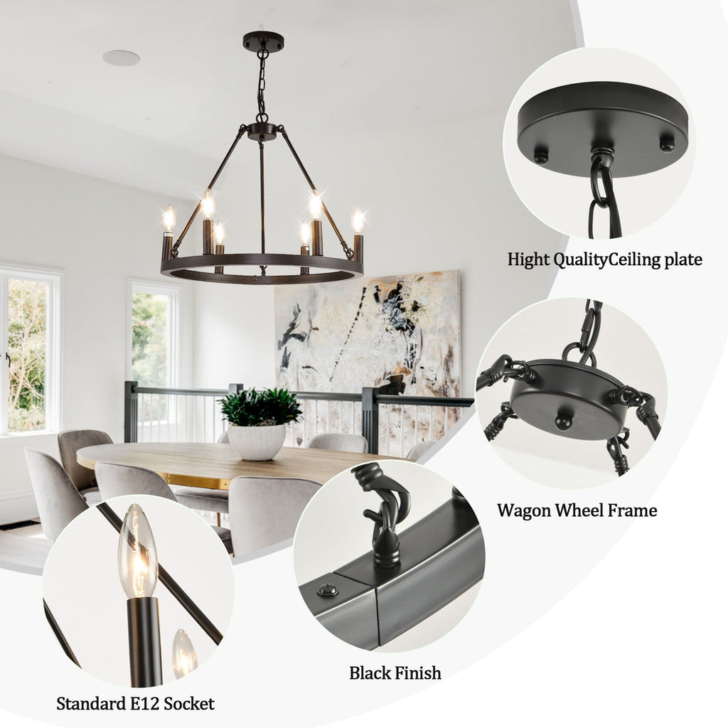 Lustre rond à 24 lumières en forme de roue de chariot de 54 pouces