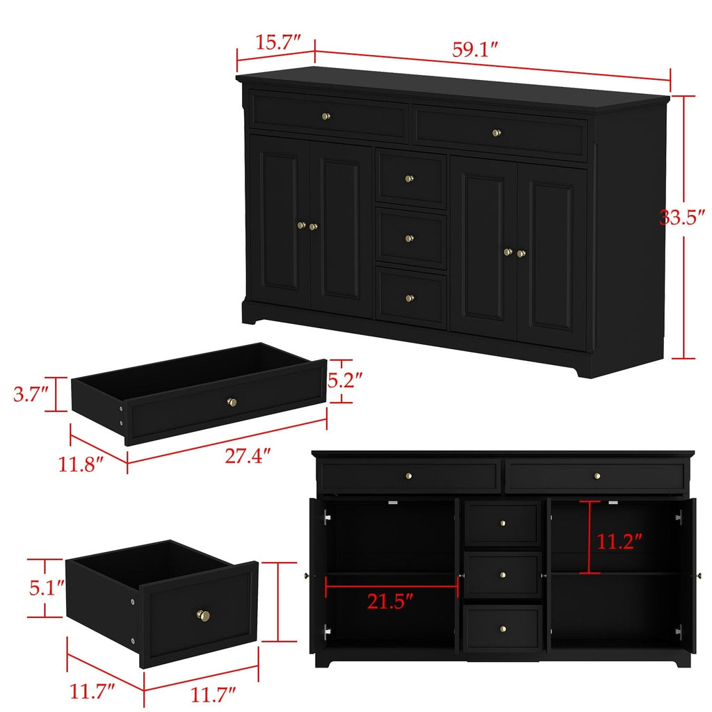 Buffet blanc laqué de 59,1 pouces, style contemporain et moderne du milieu du siècle