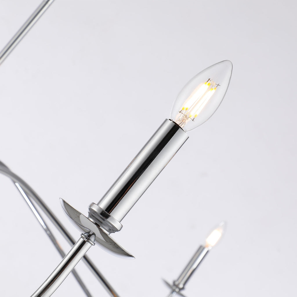 Lustre minimaliste à 6 lumières de 64 pouces, noir mat, or et chrome - N/A