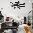 Ventilateur de plafond Moasis noir mat de 60 po à 8 pales avec éclairage LED et télécommande - 60