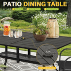 Table à manger rectangulaire en métal pour patio extérieur 60 x 37 avec trou pour parasol pour 6 personnes