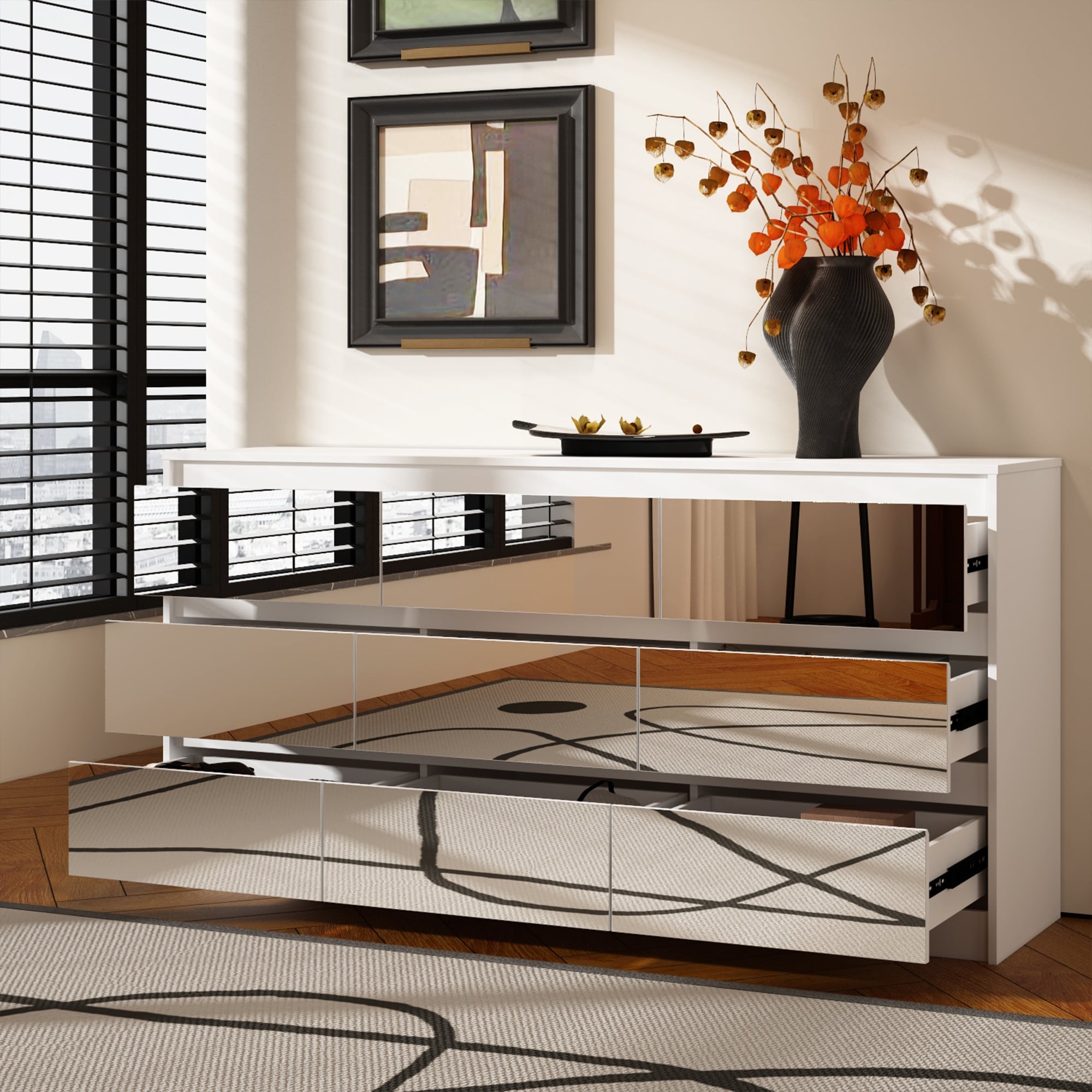 Commode d'appoint à 9 tiroirs 63W pour salon, chambre à coucher