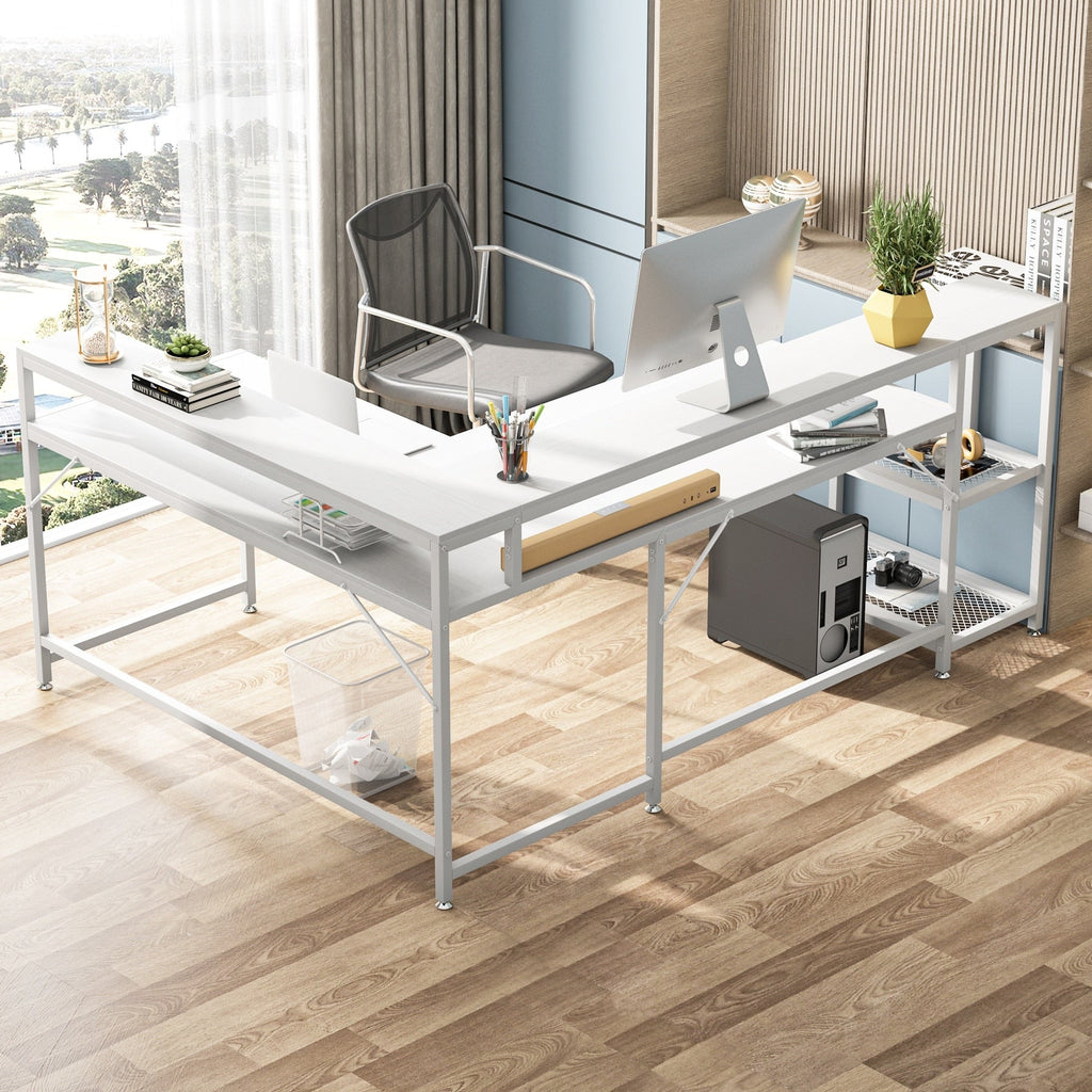 Bureau en L avec étagère pour écran, bureau d'angle réversible pour bureau à domicile 69