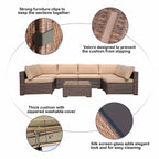 Ensemble de canapés d'extérieur sectionnels rembourrés en osier et acier, 7 pièces