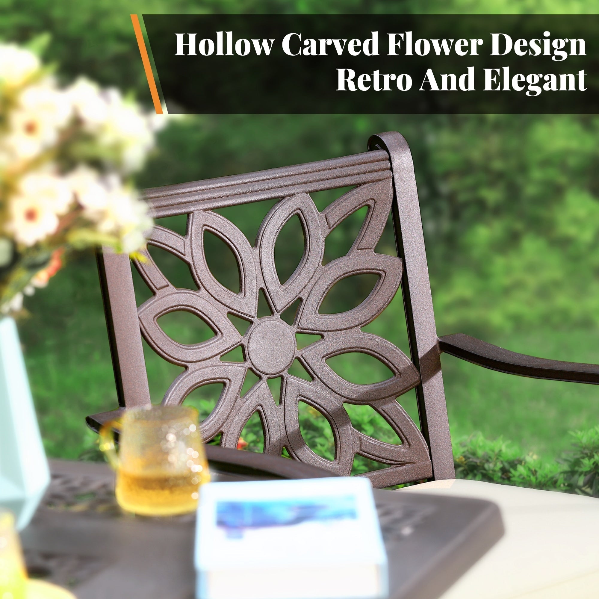 Ensemble de salle à manger/salle à manger de patio en aluminium moulé MAISON ARTS avec table à manger ronde et 6 chaises de patio en aluminium moulé