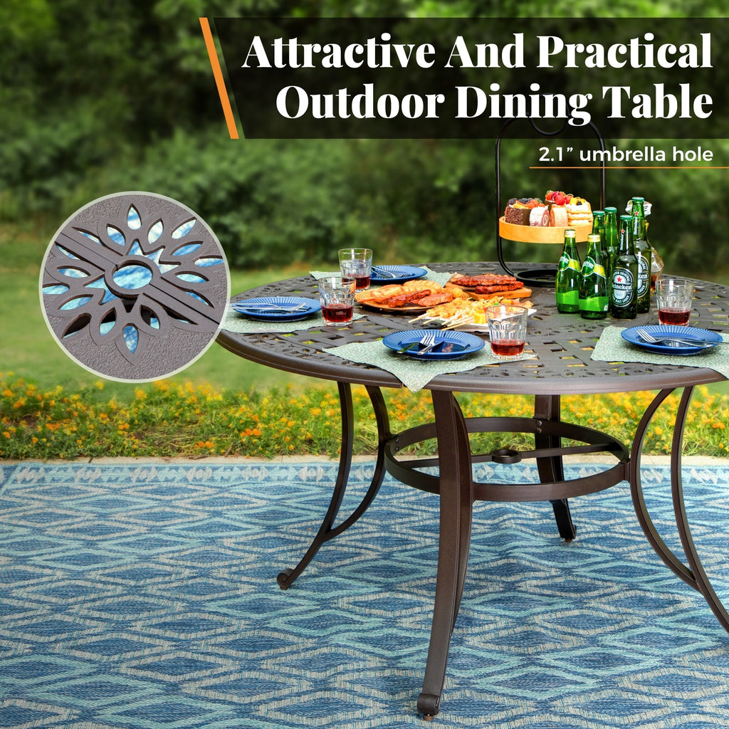 Ensemble de salle à manger/salle à manger de patio en aluminium moulé MAISON ARTS avec table à manger ronde et 6 chaises de patio en aluminium moulé