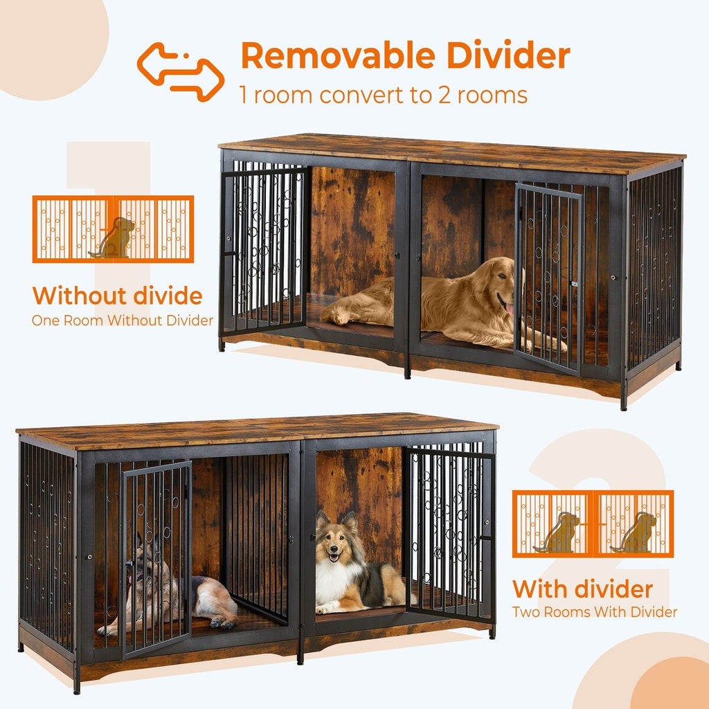 Meuble pour cage à chien de 70,86 pouces, meuble TV pour grandes races avec coussin et chambres doubles (sans coussin)