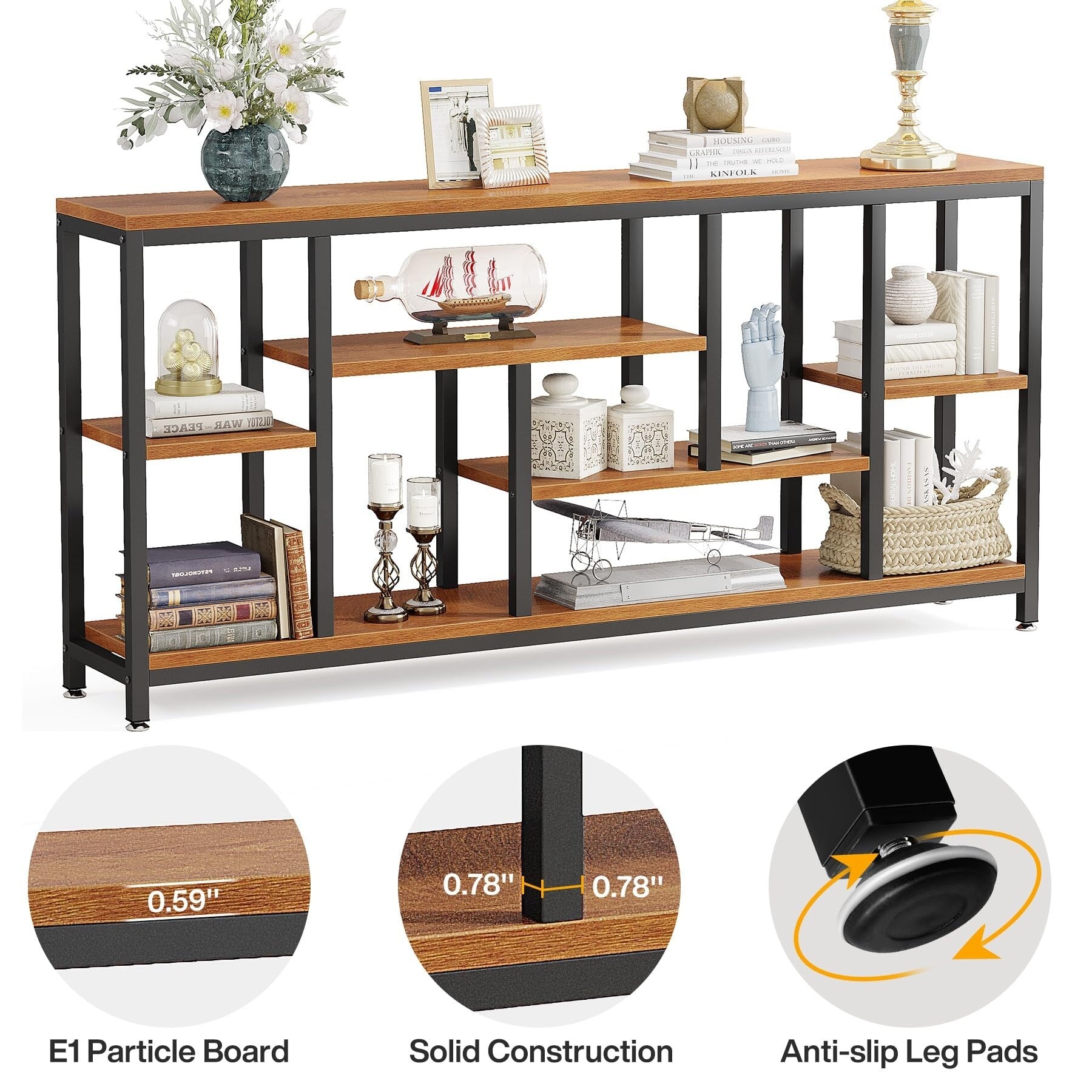 Console de canapé de 70,9 pouces avec rangement, table d'entrée à 3 niveaux pour couloir