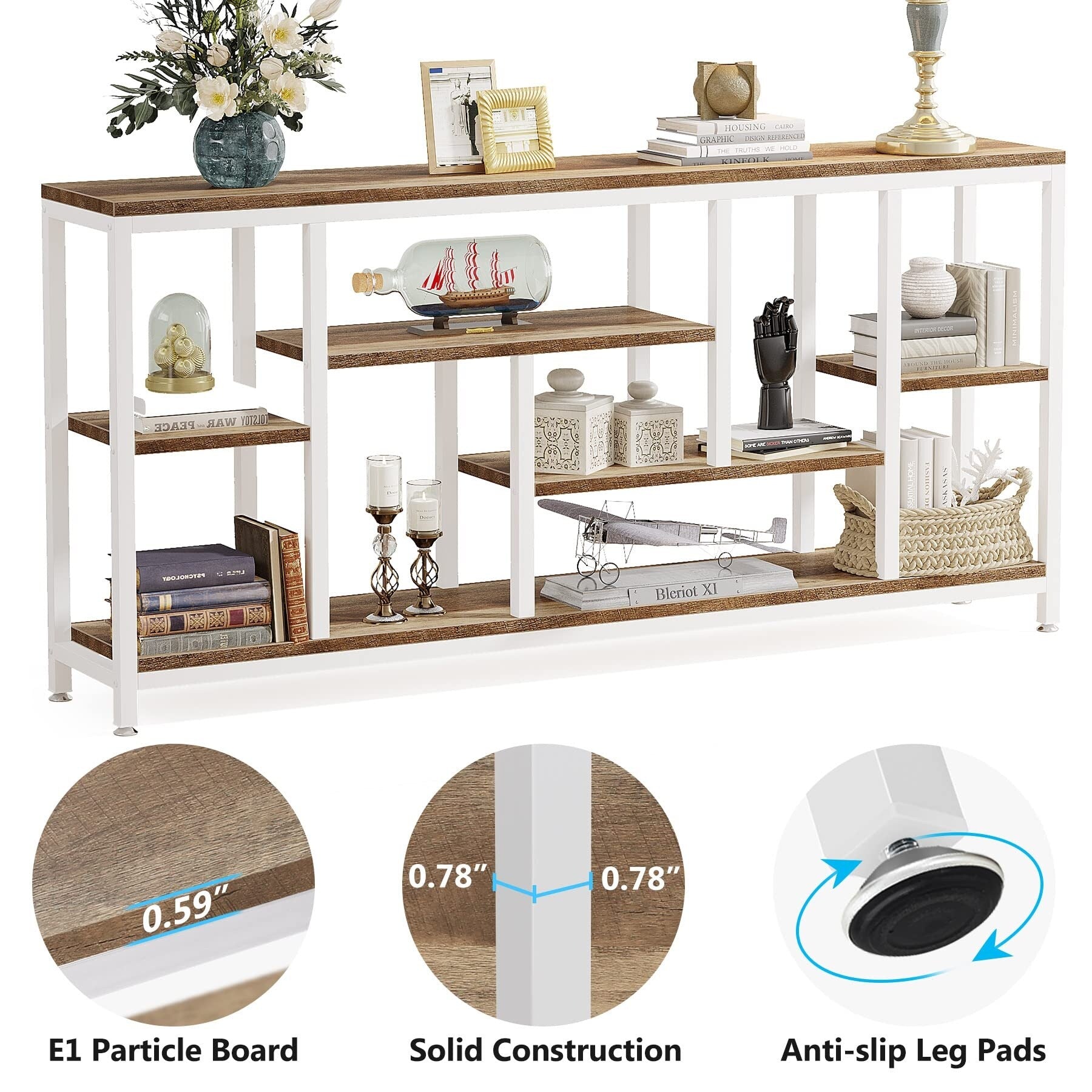 Console de canapé de 70,9 pouces avec rangement, table d'entrée à 3 niveaux pour couloir