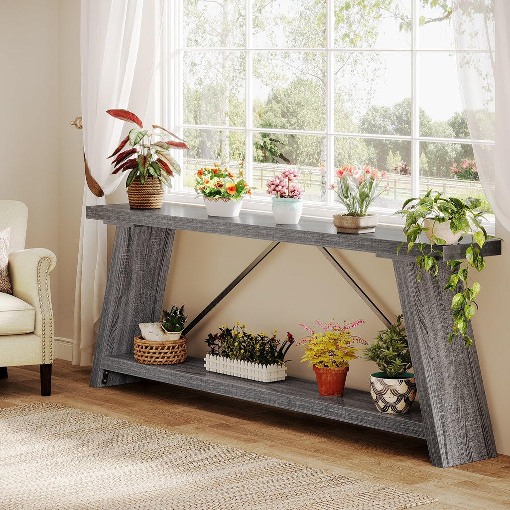 Console de canapé en bois rustique de 70,9 pouces de long avec étagère de rangement