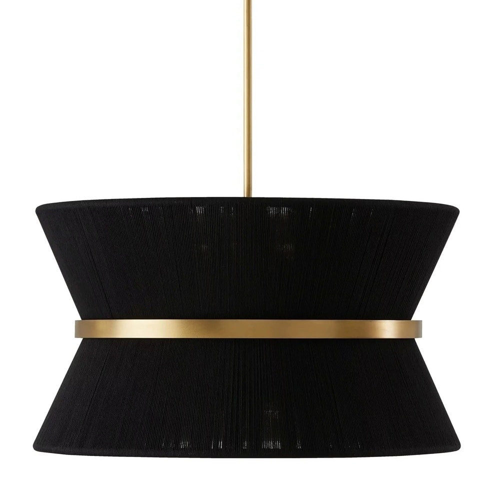 Lustre tambour bohème moderne à 8 lumières, grand format, 61 cm, en tissu tissé à la main, couleur or/noir, pour salle à manger/salon