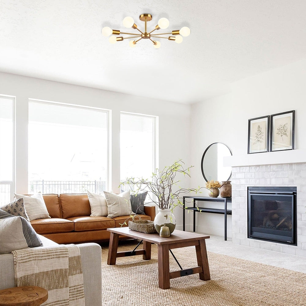 Black/ Gold Sputnik Semi Flush Mount Lamp Close to Ceiling Light Fixture for Living Room/ Kitchen/ Office/ Bedroom/ Foyer