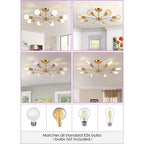 Black/ Gold Sputnik Semi Flush Mount Lamp Close to Ceiling Light Fixture for Living Room/ Kitchen/ Office/ Bedroom/ Foyer