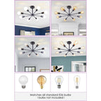 Black/ Gold Sputnik Semi Flush Mount Lamp Close to Ceiling Light Fixture for Living Room/ Kitchen/ Office/ Bedroom/ Foyer