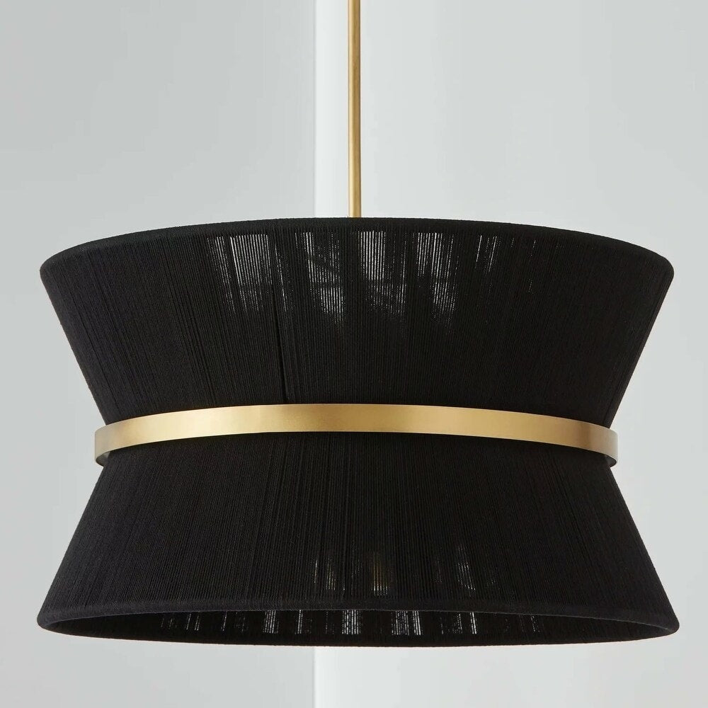 Lustre tambour bohème moderne à 8 lumières, grand format, 61 cm, en tissu tissé à la main, couleur or/noir, pour salle à manger/salon